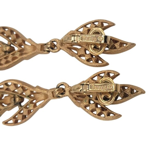 Crown Trifari Drop Dangle Rhinestone Earrings Clip - Picture 5 of 6